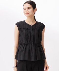 自由区 【カタログ掲載・洗える】シルクコットンローンフレンチスリーブ ブラウス ブラック