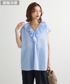 Green Parks ノースリーブストライプフリルブラウス