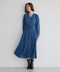 YECCA VECCA ラインボタニカル柄プリーツワンピース