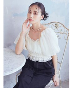 earth music&ecology パフスリーブシャーリングブラウス