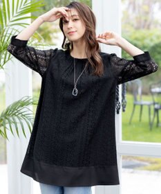 Tiaclasse L 【洗える】レースコンビチュニックブラウス