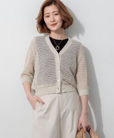 23区 レーシーメッシュニット 五分袖 カーディガン