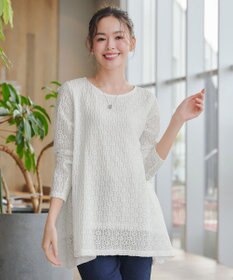 Tiaclasse 【洗える】花柄カットレースフレアトップス