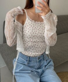 WEGO 【カップ付きインナー】花柄レースカップインキャミ