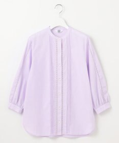 J.PRESS LADIES 【洗える】シャンブレー バンドカラー ピンタック ブラウス