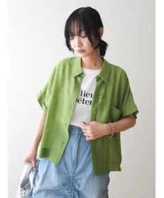 Green Parks シアーストライプショート丈シャツ