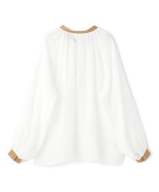 BEIGE， PAULINE / リネンヴィスコースフェイクレザー配色ブラウス