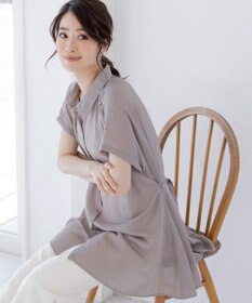 Tiaclasse L 【洗える】フレンチスリーブシャツチュニックブラウス