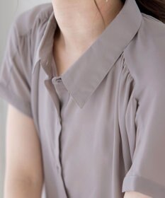 Tiaclasse L 【洗える】フレンチスリーブシャツチュニックブラウス