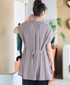 Tiaclasse L 【洗える】フレンチスリーブシャツチュニックブラウス