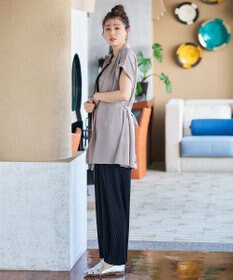 Tiaclasse L 【洗える】フレンチスリーブシャツチュニックブラウス