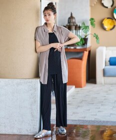 Tiaclasse L 【洗える】フレンチスリーブシャツチュニックブラウス