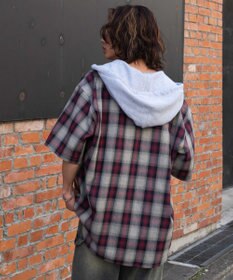 WEGO 【ユニセックス着用ITEM/MLサイズ展開】オンブレチェックフードシャツ（SS）