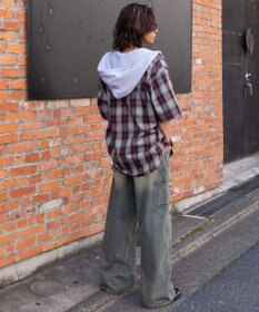 WEGO 【ユニセックス着用ITEM/MLサイズ展開】オンブレチェックフードシャツ（SS）