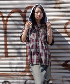 WEGO 【ユニセックス着用ITEM/MLサイズ展開】オンブレチェックフードシャツ（SS）