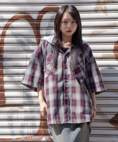 WEGO 【ユニセックス着用ITEM/MLサイズ展開】オンブレチェックフードシャツ（SS）