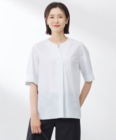 J.PRESS LADIES 【洗える】BEZ 空羽ストライプ クルーネック ブラウス