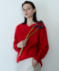 自由区 【カトリエムブーケ】Cachemire hirsute Vネックプルオーバーニット フューシャ