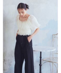 earth music&ecology パフスリーブシャーリングブラウス