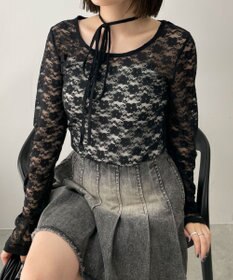 WEGO チョーカーリボン付きレースロンT