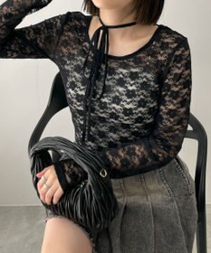 WEGO チョーカーリボン付きレースロンT