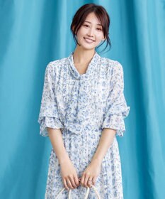 Tiaclasse 【洗える】プリントボウタイ柄ワンピース