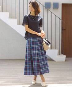J.PRESS LADIES コットンリネン Light マドラスチェック フレア スカート