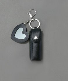Phoebe 〈ミラー付き〉リップケース　ハート型ミラー　チャーム　レザー調　ブラック