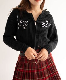 WEGO 刺繍ダメージニットWZIPパーカー