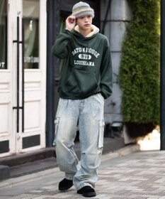 WEGO 【ユニセックス着用ITEM/裏起毛】カレッジロゴボアパーカー