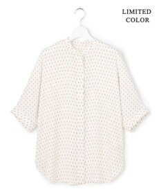 ICB L 【新色追加・WEB限定カラーあり】BackSatinAmunzen 5分袖バンドカラーブラウス