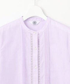 J.PRESS LADIES 【洗える】シャンブレー バンドカラー ピンタック ブラウス