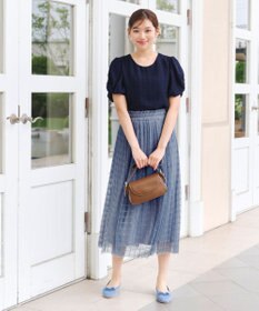 Tiaclasse 【洗える】ツイスト袖チェックブラウス