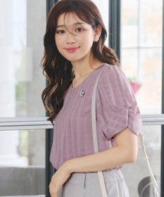 Tiaclasse 【洗える】ツイスト袖チェックブラウス