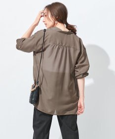 自由区 【洗える/シワになりにくい】オープンカラー シアーブラウス