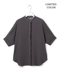 ICB L 【新色追加・WEB限定カラーあり】BackSatinAmunzen 5分袖バンドカラーブラウス