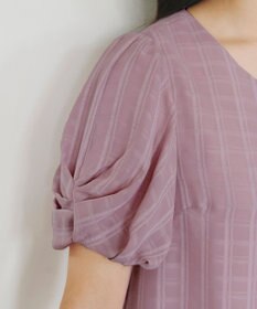 Tiaclasse 【洗える】ツイスト袖チェックブラウス