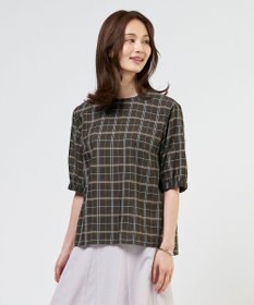 J.PRESS LADIES 【一枚で着映え】キュプラチェック  5分袖 ブラウス