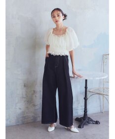 earth music&ecology パフスリーブシャーリングブラウス