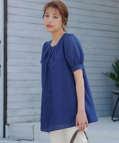 Tiaclasse 【洗える】シアーチェックパフスリーブチュニックブラウス