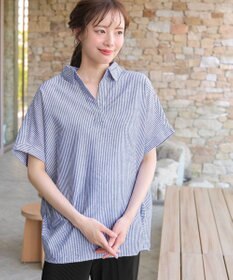 Tiaclasse 【洗える】 リネンミックススキッパーシャツ