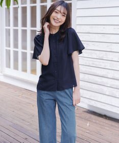 Tiaclasse 【洗える】TCデニム切替ワイドストレートパンツ