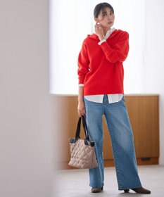 ANY 【洗濯機可/ウエストゴム/ストレッチ】ワイドデニムパンツ