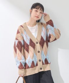earth music&ecology ループ編みアーガイルカーディガン