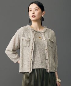 自由区 S 【上品・華やか・アンサンブル可】ドライツイーディー ニットジャケット風 カーディガン
