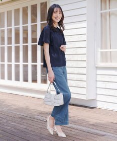 Tiaclasse 【洗える】TCデニム切替ワイドストレートパンツ