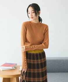 CRAFT STANDARD BOUTIQUE 洗える/とてもち袖フレア釦ボトルネックニットプルオーバー/24AW
