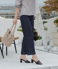 Tiaclasse 【洗える】TCデニム切替ワイドストレートパンツ