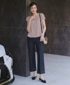 Tiaclasse 【洗える】TCデニム切替ワイドストレートパンツ