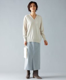 自由区 L 【洗える】ピュアカシミヤVネック ニット